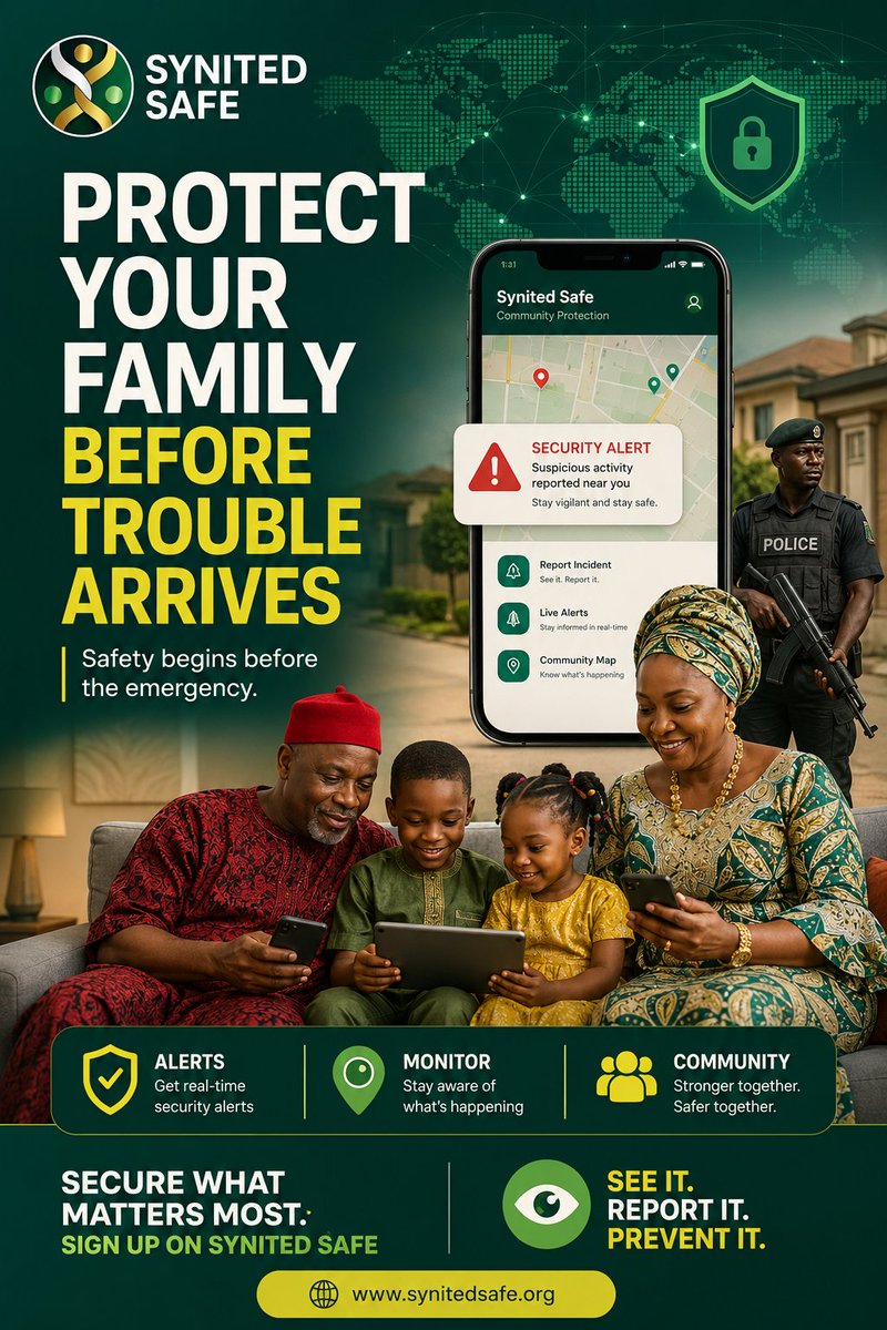 SynitedSafe's tweet photo. Protect your family before trouble arrives.
Proactive Safety Starts With Timely Information.
Synited Safe helps families stay informed through real-time alerts, incident reporting &amp; community monitoring tools.
To Sign up,visit https://t.co/bhE6mY9w1k
Download on Android app store https://t.co/VXx08nUbHd