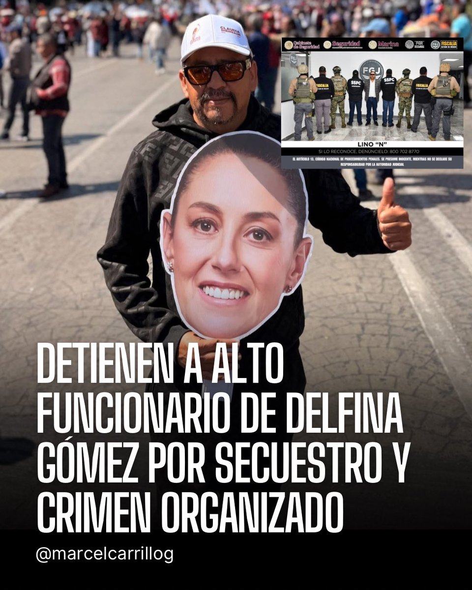marcelcarrillog's tweet photo. Miren nomás esta joyita: detienen a este angelito que ostentaba el puesto de coordinador de Gobierno del Estado de México. Su nombre es Lino Rodríguez y está involucrado en secuestro y crimen organizado.

Imagínense lo podrido que está el narcopartido Morena, que este delincuente era uno de los perfiles más altos del gobierno de Delfina Gómez y un acérrimo promotor de la gobernadora, así como de la narcodictadora Sheinbaum.

Ya ni se esfuerzan en ocultarlo.