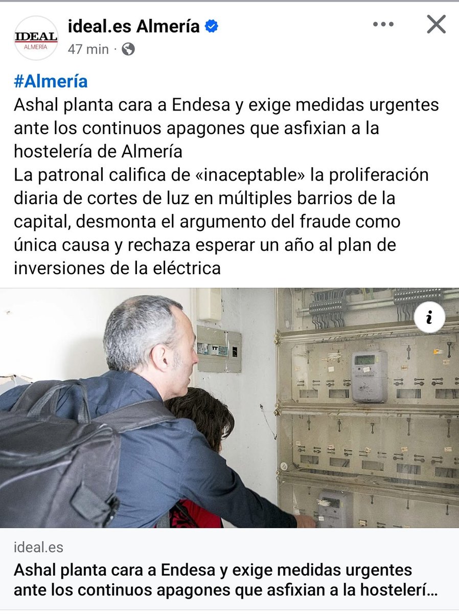 AlexLoren19's tweet photo. Cuando lo decíamos nosotros en el pleno nos llamaban "defensores de los delincuentes" y demás burradas, ahora los hosteleros también lo dicen; los enganches ilegales no son la única causa de esta problemática que acepta a los vecinos honrados de nuestra ciudad, los que pagan su factura.
¿Hasta cuando vamos a permitir los abusos de ENDESA contra nuestros vecinos?