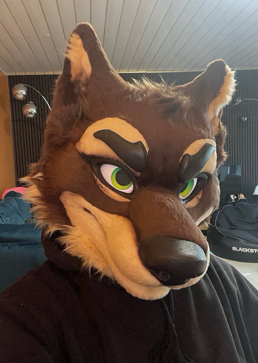 Santtukivi's tweet photo. Fursuit head for sale! 

Selling this brown wolf head,This is the second head I’ve ever made, so please note that it has some flaws and doesnt have an inner lining.

Dm for more photos and info
Price offers are welcome!

#fursuitsale #fursuitforsale #fursuit #furry #furryfandom https://t.co/Erkd9QWtmn