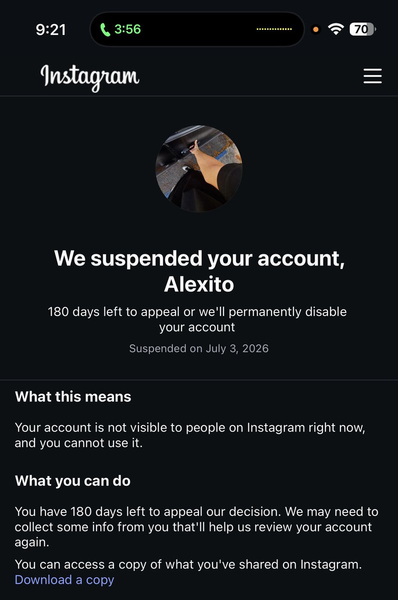 Forgetalexx's tweet photo. @instagram fix your shitty fucking app bro i did nothing wrong https://t.co/LOStIoagdQ