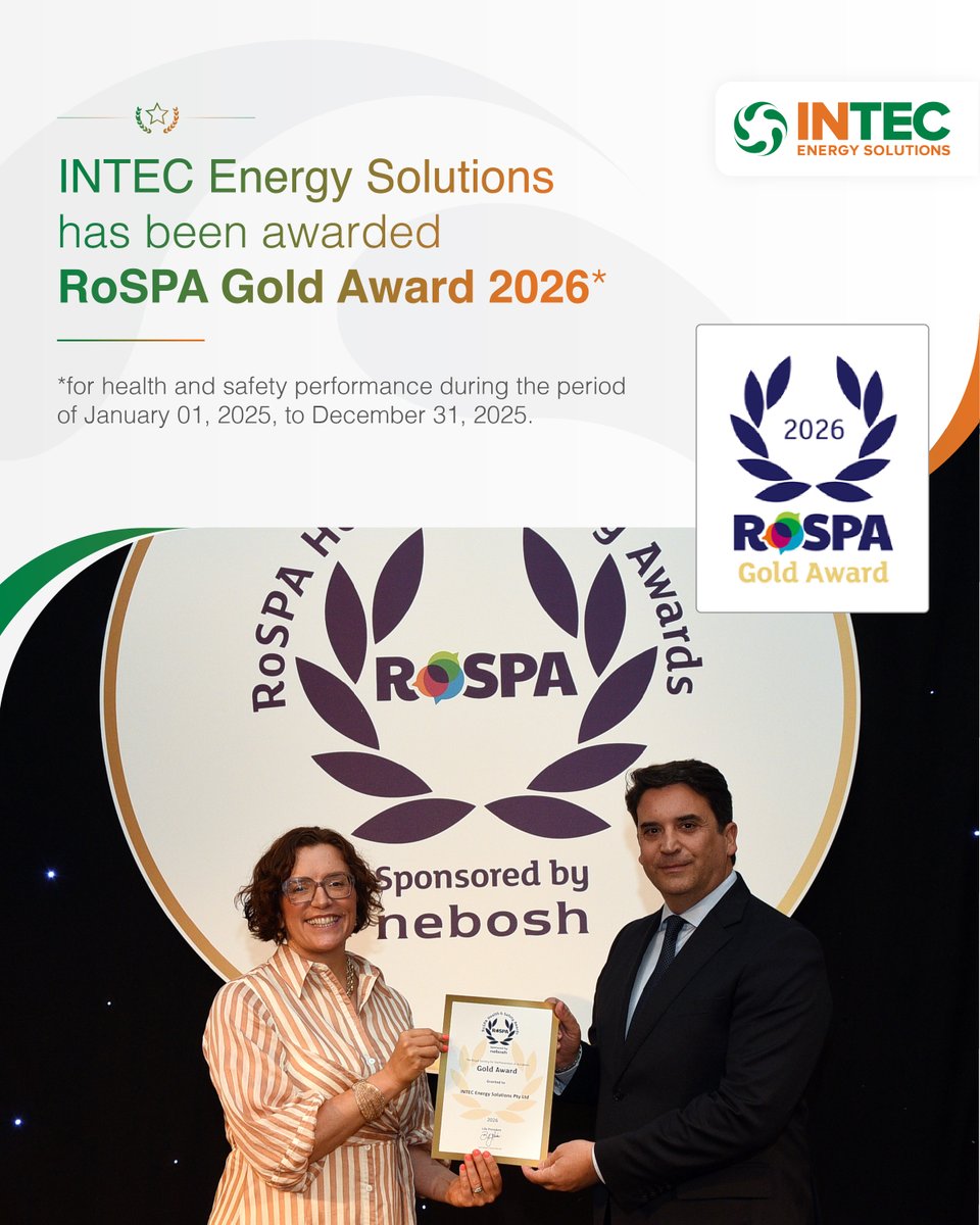 intec_energy's tweet photo. 🏆 INTEC Energy Solutions Recognized with the RoSPA Gold Award 2026

🔗 Learn more about our approach to Health, Safety, Quality and Environment (HSQE): https://t.co/rNKKynKzQZ
#teamINTEC #RoSPAAwards #RoSPAWinner2026 https://t.co/PsJa5eH5Xa