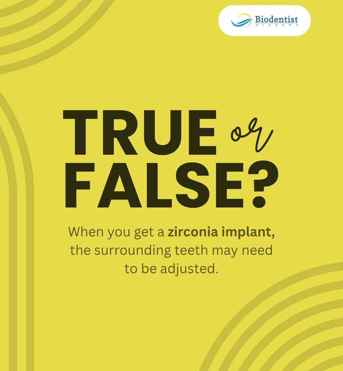 BiodentistAL's tweet photo. False. The implant affects only the lost tooth, while the surrounding healthy teeth can remain intact. Choose zirconia implants to experience true comfort and confidence.

#dentalimplants #zirconiaimplants #oralhealth #dothan #AL #biodentistalabama https://t.co/Sb3yDPh2ur