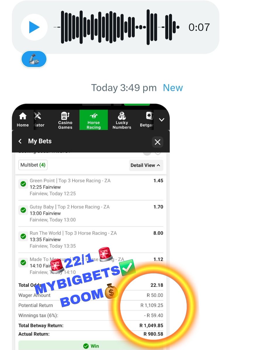 MyBigBets1's tweet photo. 🍏 MASSIVE FRIDAY BOOMS 🍏
💲💲💲💲🏇🏻🏇🏻🏇🏻🏇🏻🏇🏻🥇🥇🥇🥇

🚨17K TIC TAC BOOM & MORE✅️

🚨USE THE LINKS BELOW TO GET READY FOR SATURDAY JULY DAY🌄

⏬️17K TIC TAC BOOM LINK⏬️
https://t.co/Kh034O2bgG…✔
PROMO CODE MBB FREE R200🔝
⏬️
https://t.co/LxYVCBMUph ✔️
⏬️
https://t.co/yRbqxe0Ire ✔️
®️ LET THE BOOMS FIND YOU ®️

MYBIGBETS BOOM💫🚨💫🚨💫🚨

#MYBIGETS #Horserracing #horseracingtips #hollywoodbetsdurbanjuly #durban #july #durbanjuly #betway #worldcup #biggie