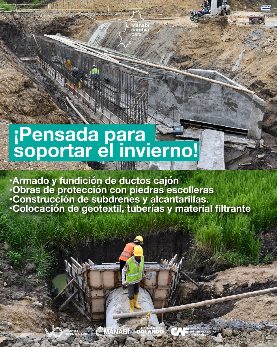 vdebicentenario's tweet photo. Avanzamos con obras simultáneas en 15 frentes de trabajo. Con la gestión del prefecto Leonardo Orlando y el financiamiento de CAF, seguimos impulsando el desarrollo y cambiando a Manabí para siempre.

@Leoorlandoa @PrefecturManabi https://t.co/CRH07SRuUd