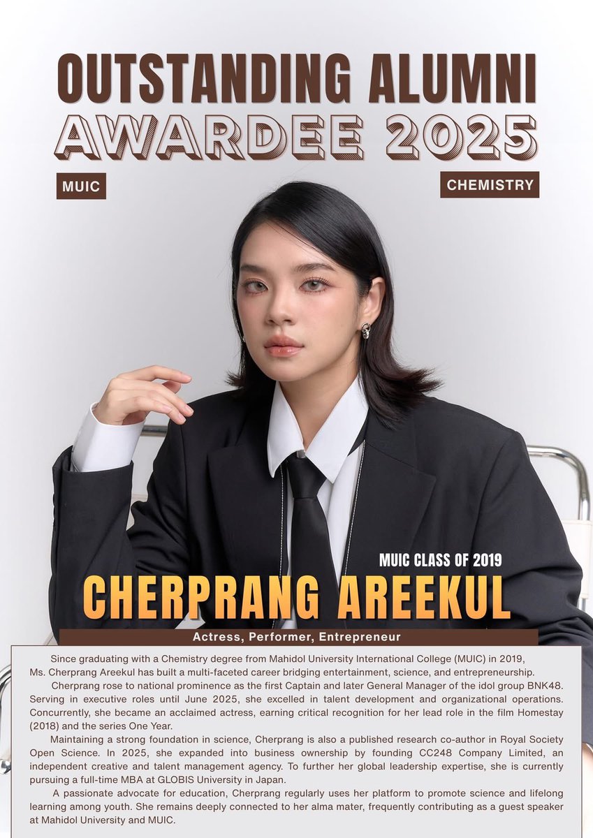space_knj's tweet photo. Congratulations to Cherprang Areekul, MUIC Class of 2019, on receiving the 𝗠𝗨𝗜𝗖 𝗢𝘂𝘁𝘀𝘁𝗮𝗻𝗱𝗶𝗻𝗴 𝗔𝗹𝘂𝗺𝗻𝗶 𝗔𝘄𝗮𝗿𝗱 𝟮𝟬𝟮𝟱

#CherprangAreekul https://t.co/v4ScxFGcHw