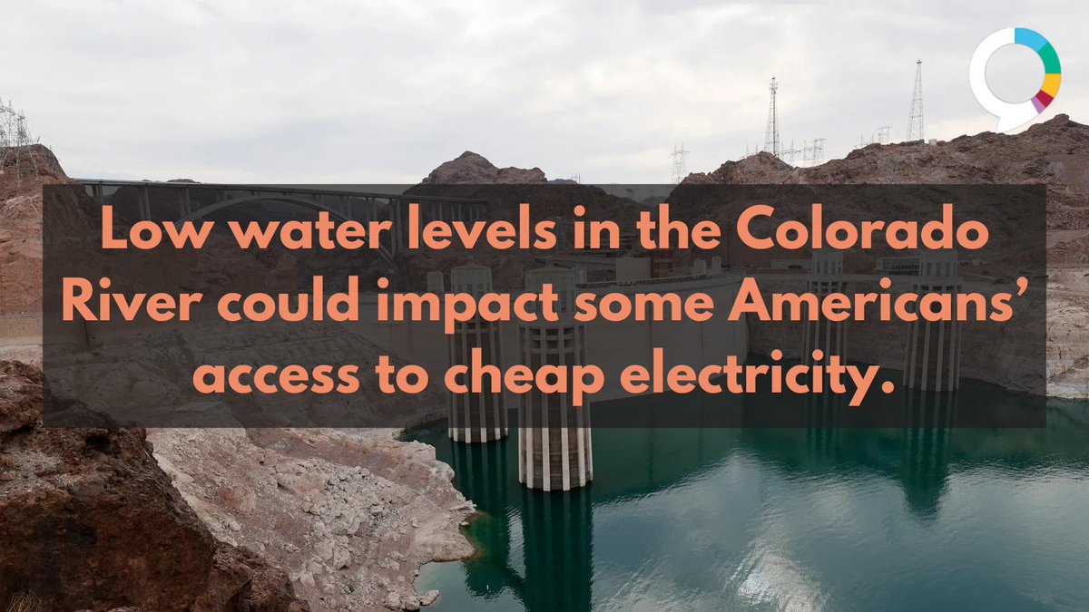 YaleClimateComm's tweet photo. Lake Mead is approaching a water level that could slash the Hoover Dam's hydropower output by 70%. Further drought on the Colorado River could put millions of Americans in the Southwest at risk of power outages.
https://t.co/Jw0fJvHfCr https://t.co/OEvhidUF91