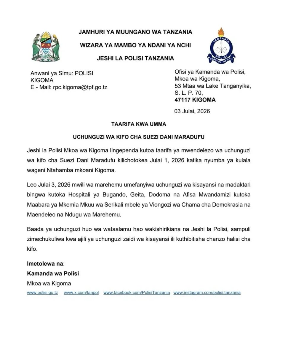 tanpol's tweet photo. TAARIFA YA UCHUNGUZI WA KIFO KIGOMA https://t.co/P5rNiHb9u5
