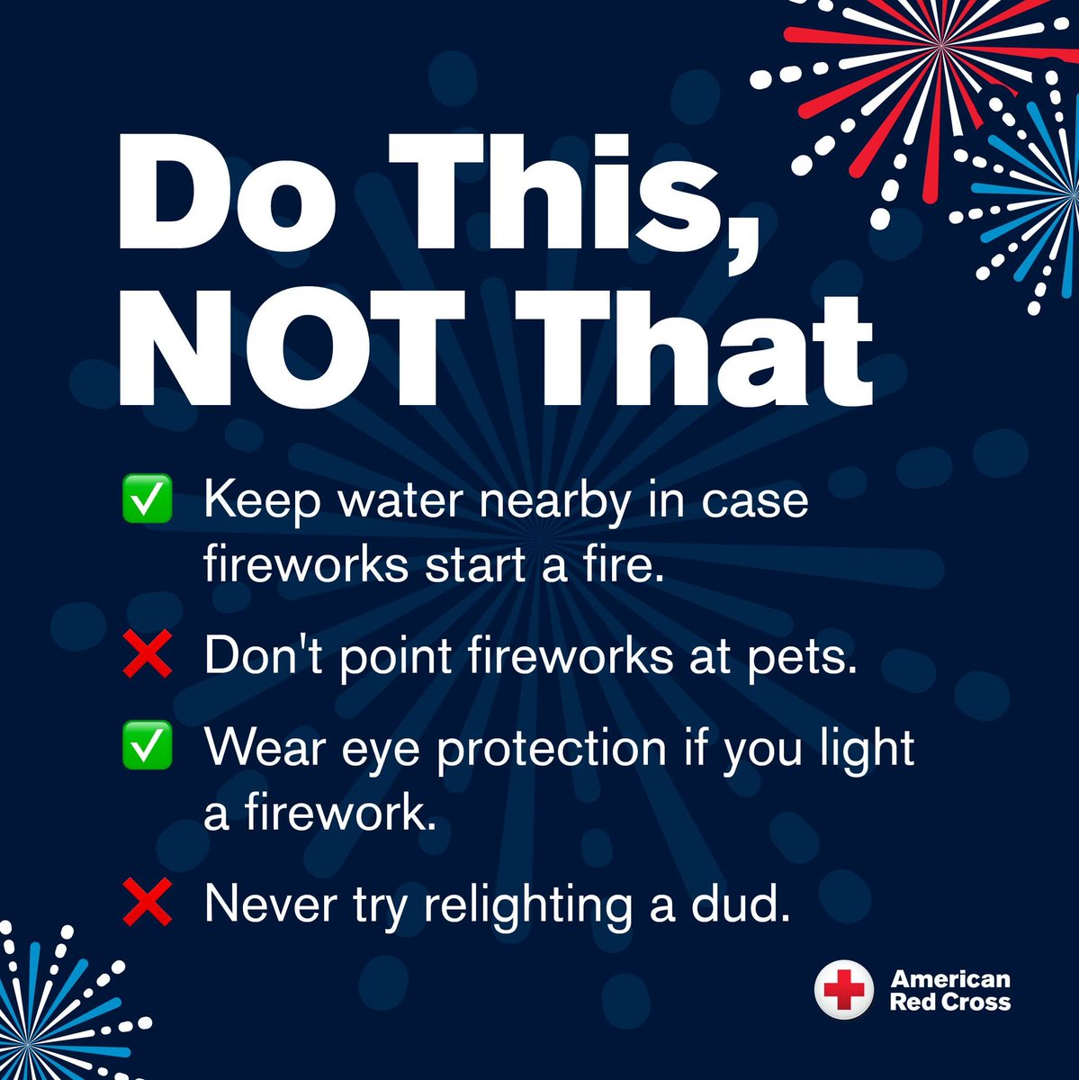 RedCrossWIS's tweet photo. As we head into the holiday weekend, many of us plan to attend community fireworks displays or celebrate with fireworks at home. Here are some tips to keep your family and pets safe, especially around fireworks, so you can enjoy a fun and worry-free holiday weekend. 🎆🐾 https://t.co/FJvUKdDoLt