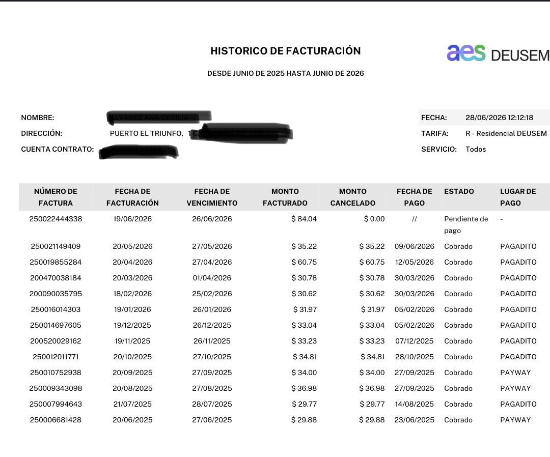 eljossv's tweet photo. Me hacen llegar esta denuncia desde Usulutan donde la compañía eléctrica @AESElSalvador está haciendo cobros excesivos en una vivienda donde en el mes no había ya nadie y solo llegan de vacaciones dejo el historial de cobros para que se observe el incremento pedimos a @Defensoria_910 que verifique estos casos de incremento.
