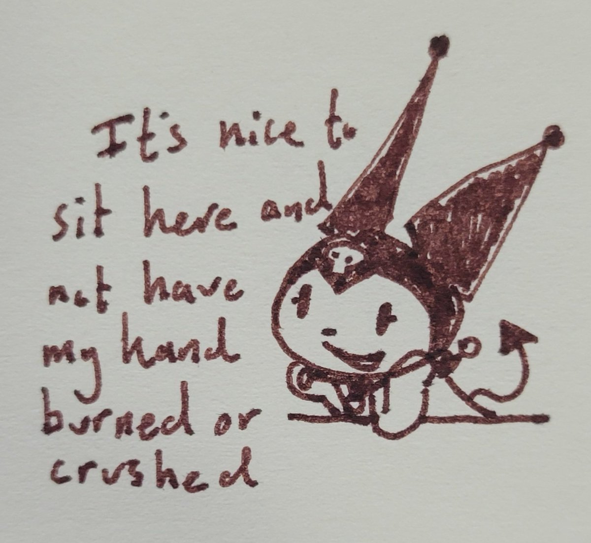 TungstenBrass's tweet photo. Drew this in a hurry because I had a bit of time ☀️
Used the Lamy Studio fountain pen for this healthy and happy Kuromi 🐇🖋
Glad she's unharmed 😊 https://t.co/vV8SEUEjw8
