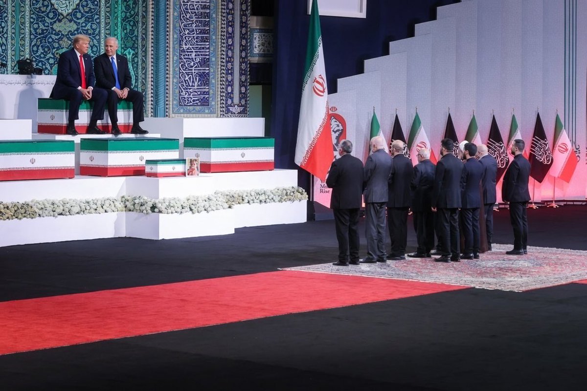 siaBashhh's tweet photo. عزیزانی که سؤال داشتید که ترامپ [ش گ خ] و بی‌بی‌جون در چه حالند،

خدمت‌تون عارضم که همون‌طور که مشاهده می‌کنید همچنان در حال گرفتن عکس یادگاری با شرکت‌کنندگان در مراسم قائد کسپر شده هستند. https://t.co/t0y3vN2r8D