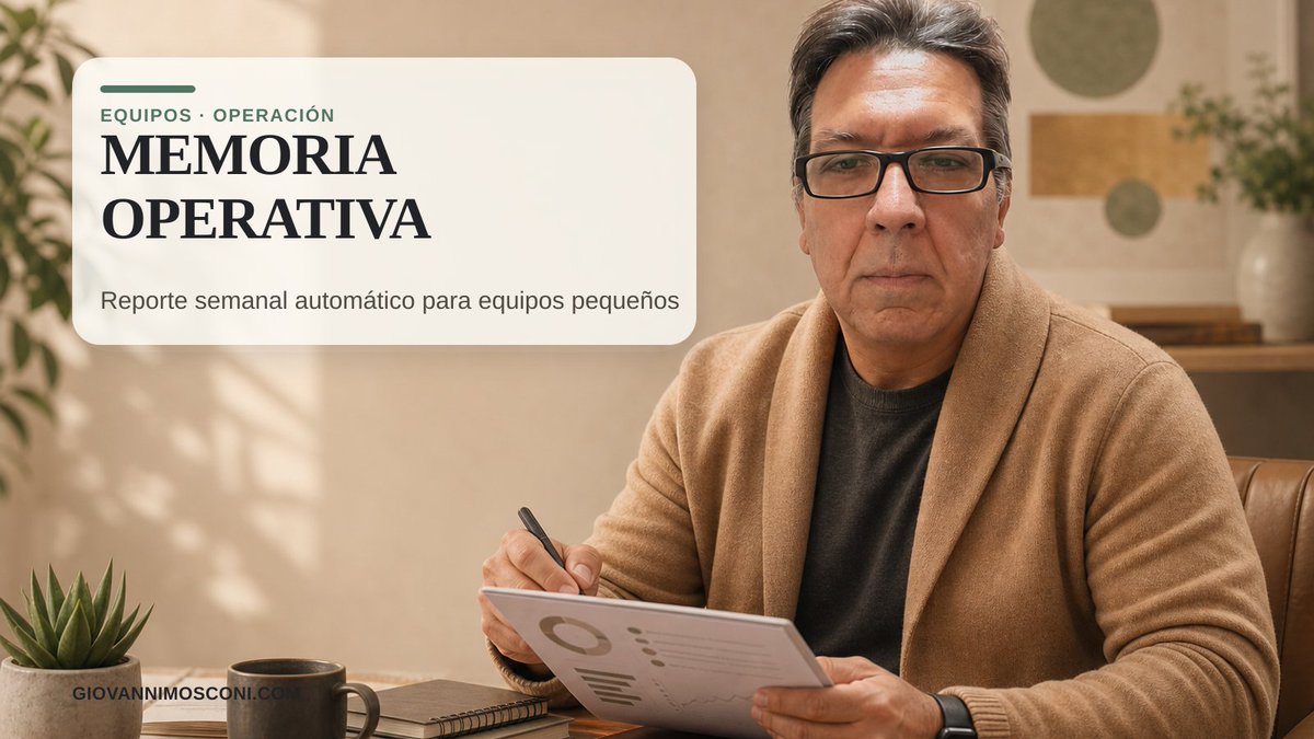 gmosconi's tweet photo. Un buen reporte semanal no es burocracia.
Es memoria operativa.

Workflow simple:
1. Rutina cada viernes
2. Datos desde Sheets/tareas/CRM
3. Avances
4. Bloqueos
5. Decisiones
6. Prioridades
7. Envío al equipo

Si toma más de 10 minutos leerlo, está mal diseñado. https://t.co/gq017Z4DzJ
