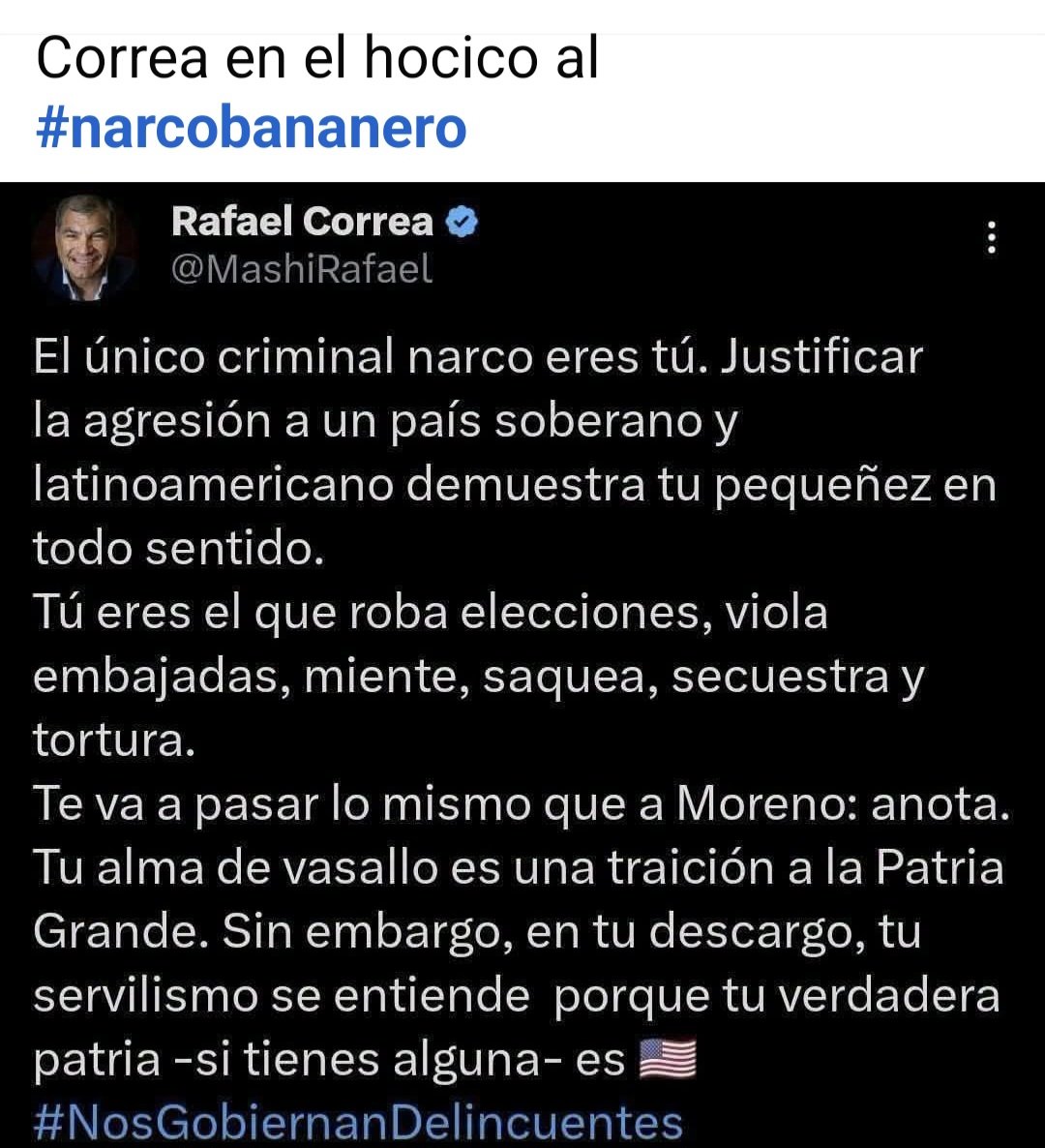 Huaira_Runa's tweet photo. Correa en el hocico, al #DrogoPelafustán.!!! https://t.co/z3wYBiuj9V