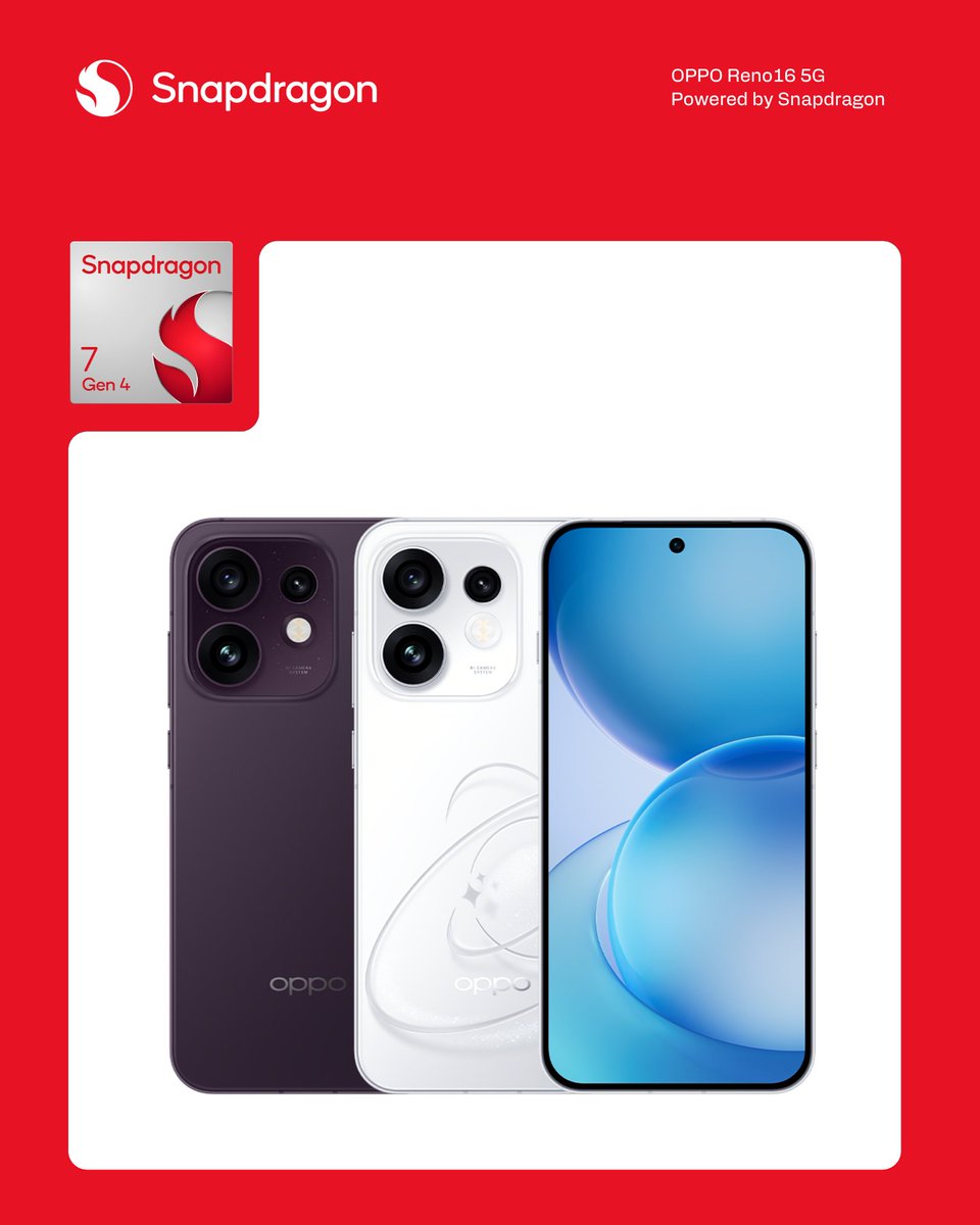 Snapdragon_ID's tweet photo. Selamat atas peluncuran OPPO Reno16 5G yang ditenagai chipset Snapdragon 7 Gen 4 🐉

Siap hadirkan pengalaman yang lebih cepat, lebih cerdas, dan lebih mulus untuk temani aktivitas harianmu.

Welcome to Indonesia, #OPPOReno165G 🇮🇩✨

#Snapdragon7gen4 https://t.co/4UFHQSmhuy