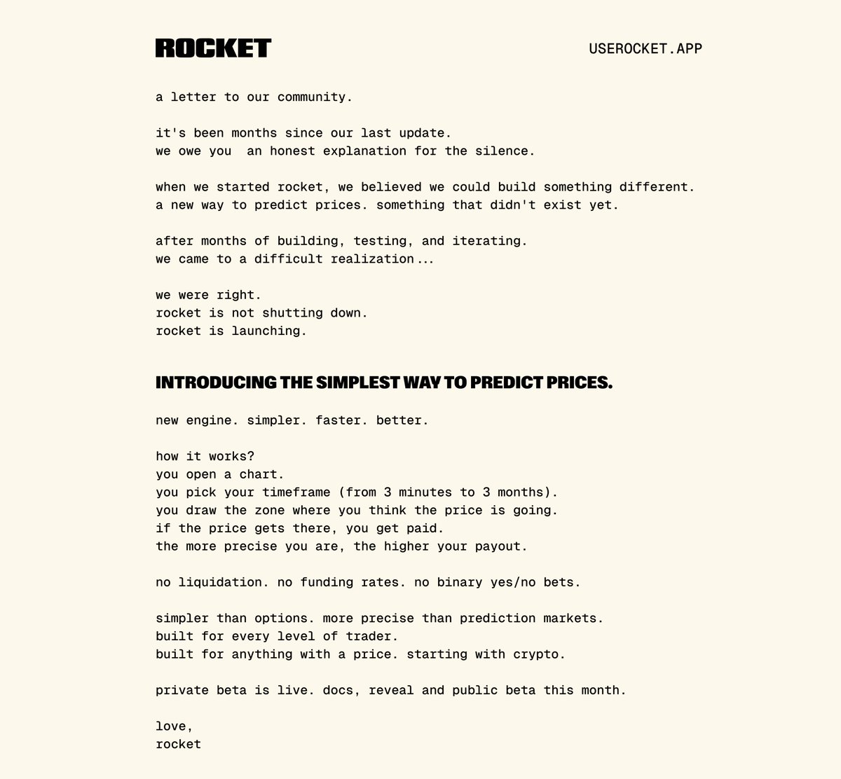 userocket_app's tweet photo. a letter to our community. https://t.co/JiwMtugkju
