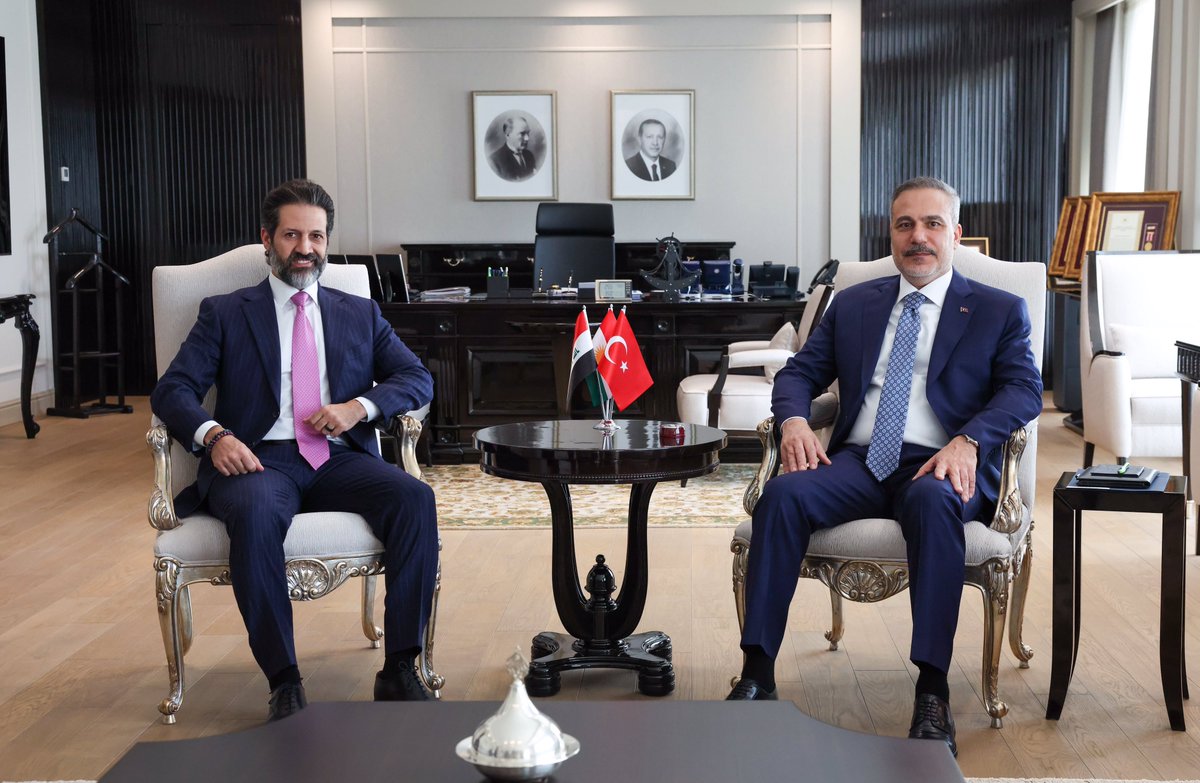 MFATurkiye's tweet photo. Minister of Foreign Affairs @HakanFidan received Qubad Talabani, Deputy Prime Minister of the KRG of Iraq, in Ankara. https://t.co/3ppiEb8SlK