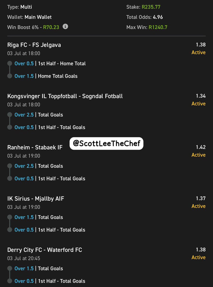 ScottLeeTheChef's tweet photo. 🍯 5 Odds on Easybet

🔢 Betcode —> 03-047131

No Easybet Account❔ Register Below &amp; Get A R50 Sign Up Bonus😉💛

🅿️ Promo Code —> SCOTT50

🔗 Register Link —> https://t.co/ycUdNxftWR

👨🏽‍🍳. | 18+ T&amp;CS Apply https://t.co/7kkulZxnCY