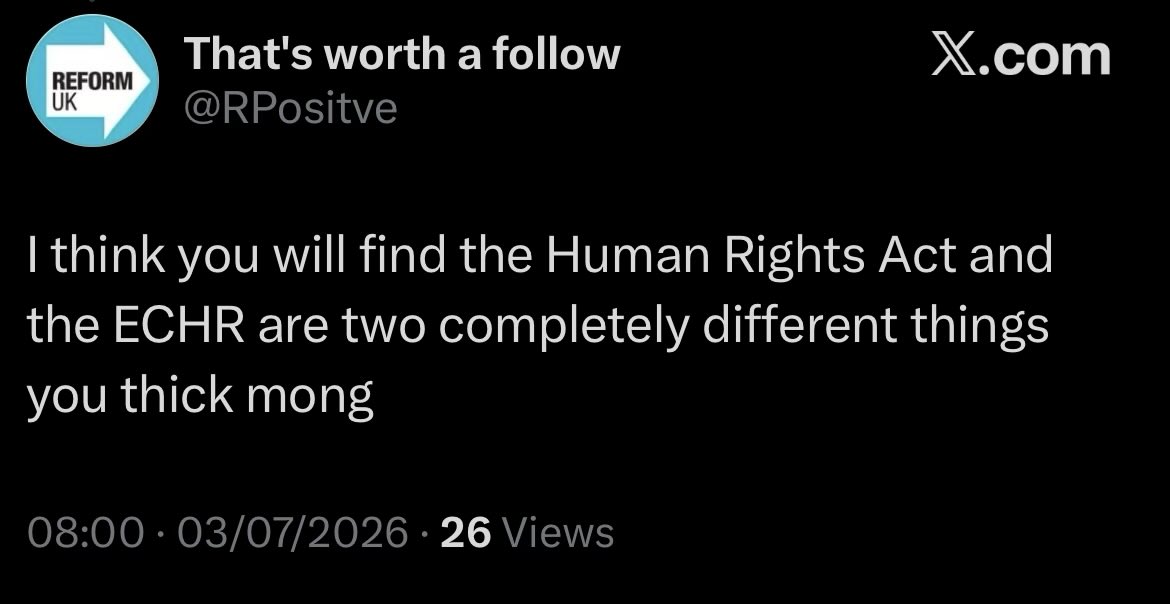 garfieldbear90's tweet photo. @RPositve Here is you saying they are different. You’re out your depth love. You’ve addmited you were wrong and the Reform do indeed intend to scrap the HRA. Let’s leave it there. Maybe change your bio though. https://t.co/207uDHeeYk