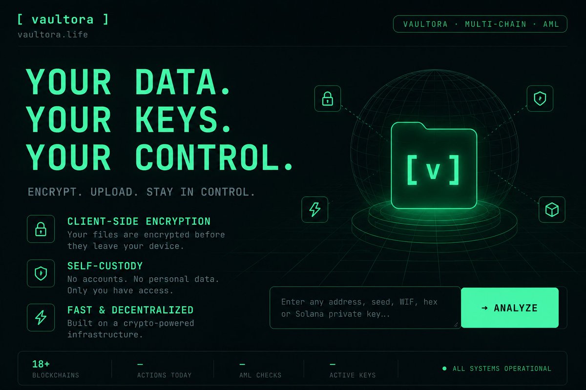 wallet_checktop's tweet photo. Privacy isn't a feature—it's the foundation.

Discover secure file storage with Vaultora.

https://t.co/XW2hyLnsfb

#Privacy #Crypto #Web3 https://t.co/P9zrqGUNmP