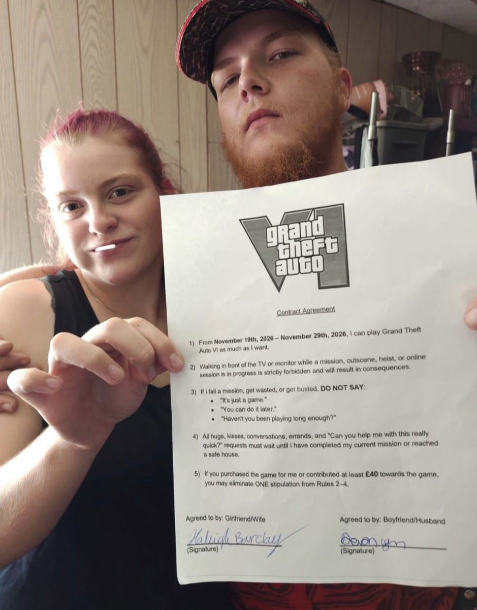ayo_talon's tweet photo. he really made her sign a contract so he can play GTA 6 in peace

genius https://t.co/j2oUXyI6Nr
