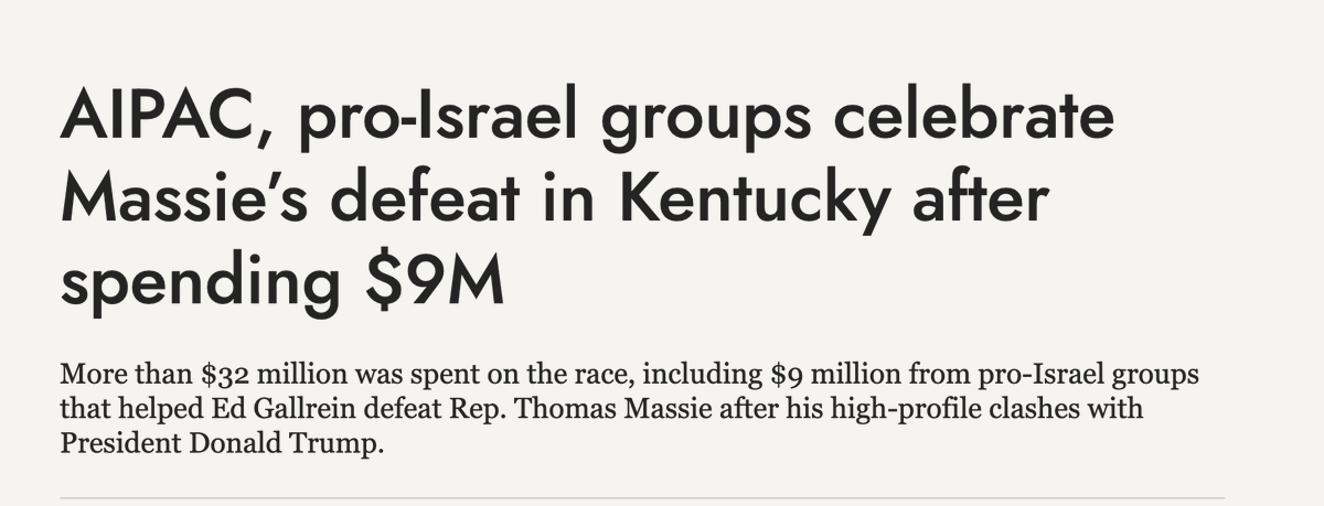AnnCoulter's tweet photo. What a lying scumbag.  Massie put a star of David over his NON-JEWISH opponent's face because AIPAC was funding the guy with millions of dollars.

Liberals act so offended about rich donors buying elections, but mention who's funding whom and they whine and cry. https://t.co/MC4go7EBj8