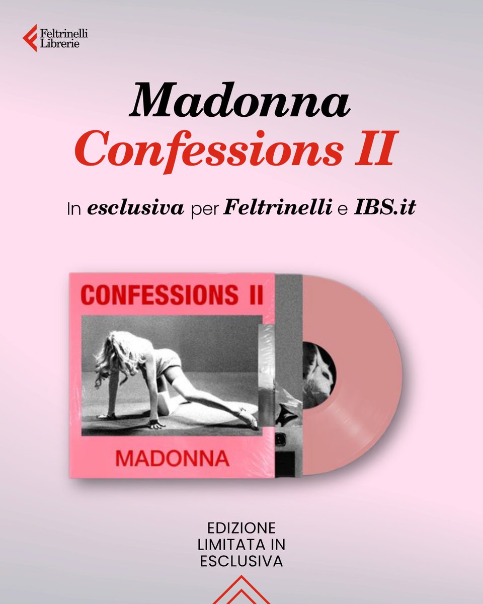 Feltrinelli_'s tweet photo. Madonna sbarca in libreria con il suo nuovo album "Confessions II" (@WARNERMUSICIT)

Disponibile il vinile LP Baby Pink con 12 tracce, in uscita il 3 luglio, in esclusiva e in quantità limitata in libreria e su https://t.co/rfd4m9W9Io: https://t.co/kpYowl5RQa https://t.co/7XWoF4C10W