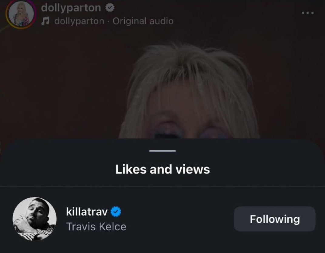 SwiftNYC's tweet photo. Travis Kelce liked Dolly Parton’s Instagram post thanking him and Taylor Swift for their $2 million donation to the Imagination Library 🥹 https://t.co/hg9U2J7lfx