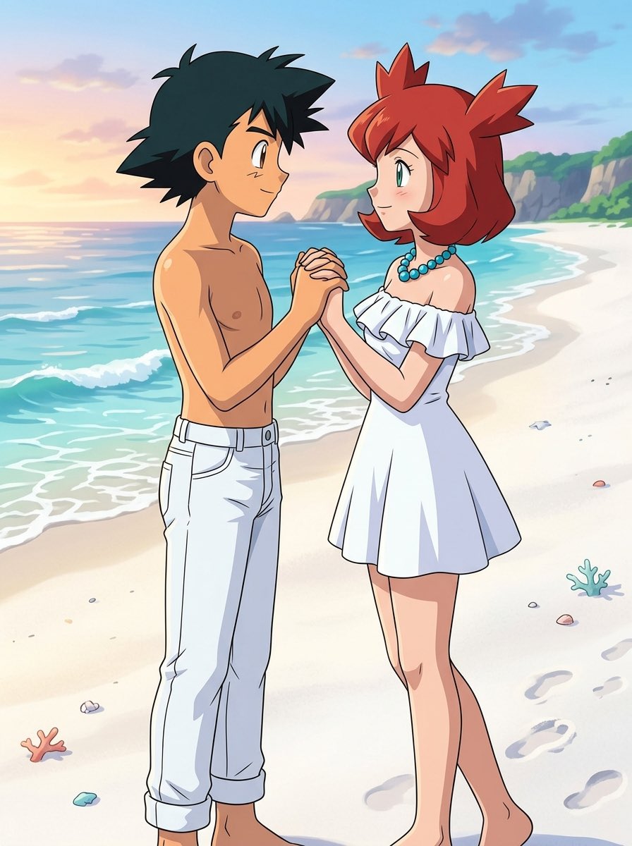 PiratePon's tweet photo. It’s summer love at the beach. #pokemon #pokemonheroes #mareshipping #aiarts #flow #fanartfriday #summer https://t.co/gU64oGL69r