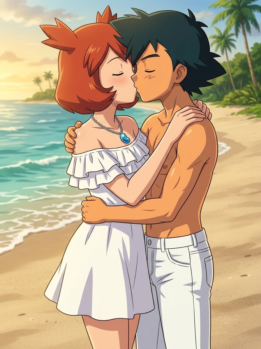 PiratePon's tweet photo. It’s summer love at the beach. #pokemon #pokemonheroes #mareshipping #aiarts #flow #fanartfriday #summer https://t.co/gU64oGL69r
