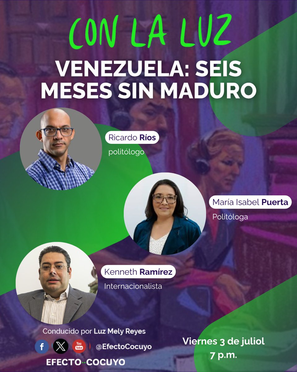 EfectoCocuyo's tweet photo. Este #3Jul, nuestra directora @LuzMelyReyes conversará con @riosdefrente, @Maripuerta y @kenopina, en #ConLaLuz.
⏰ Transmitiremos a las 7:00 pm por #Periscope #FacebookLive y #Youtube https://t.co/rK3q0hn9mh