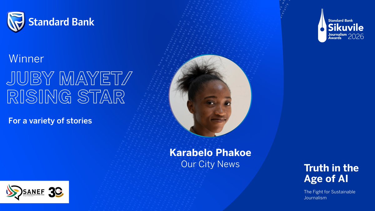 SAEditorsForum's tweet photo. 2026 Juby Mayet Rising Star goes to .... #SikuvileAwards2026 #JournalismMatters #TruthInTheAgeOfAI
@StandardBankZA https://t.co/vkEdwMXn4C