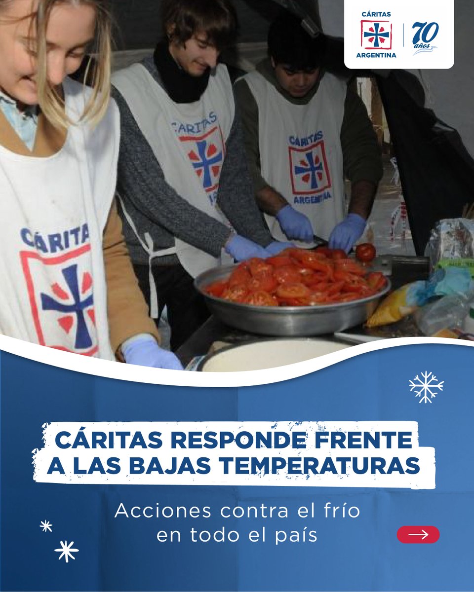 CaritasAR's tweet photo. #CáritasContraElFrío | Desde Cáritas Argentina, acompañamos a personas y familias que atraviesan el invierno con dificultades. En cada región, las comunidades se organizan para brindar abrigo, alimento y contención.

👉 Desliza para conocer algunas de las acciones que se están llevando adelante en distintos puntos del país y comunicate con la Cáritas diocesana de cada lugar.

Colaborá y conocé más en https://t.co/FGYFFDIgtN

#somoscaritasarg