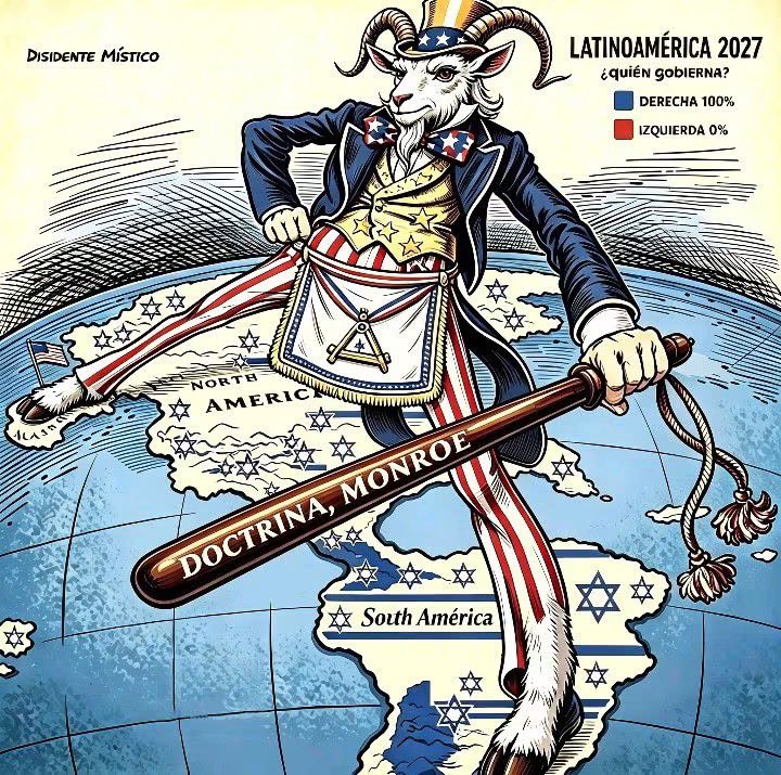 HaraldBrave's tweet photo. De Monroe a la hegemonía: El plan oculto, la red masónica y la alianza sionista
 
La famosa frase “América para los americanos” lleva el nombre de James Monroe, quinto presidente de Estados Unidos, quien la anunció el 2 de diciembre de 1823 ante su Congreso. Lo que callan los libros de historia oficial es que Monroe era un miembro iniciado de la Francmasonería, al igual que la inmensa mayoría de quienes trazaron el destino de aquella nación: la doctrina no nació de un estadista preocupado por la libertad, sino de una hermandad que veía en todo el continente el espacio destinado a su Nuevo Orden. Con el paso de los años, esa red de poder tejida en las sombras se alió con otros intereses globales, entre ellos el movimiento sionista, para ampliar su dominio más allá de las fronteras de Norteamérica.
 
Para lograrlo, la estrategia ha evolucionado: ya no necesitan enviar ejércitos para ocuparnos, porque han perfeccionado el arte de tomar el poder desde dentro. Si observamos lo ocurrido en las últimas décadas en cada país de Sudamérica, veremos un patrón que se repite sin excepción: en las votaciones, las fuerzas de derecha han tomado el gobierno una tras otra. Pero esas victorias no responden a la voluntad de los pueblos, ni a una preferencia natural de las mayorías: han sido el resultado de una puesta en escena cuidadosamente preparada, financiada y ejecutada desde el exterior.
 
Todos esos líderes y partidos que hoy gobiernan la región caminan de la mano con la hoja de ruta marcada por la Doctrina Monroe. Se les elige —o se hace creer que se les elige— para que cumplan una misión: abrir nuestras fronteras, entregar nuestros recursos naturales, firmar tratados que nos quitan soberanía y actuar como administradores de las empresas e intereses que dominan desde el Norte. Cuando alguien intenta salirse de ese camino, se activan mecanismos de presión, desinformación o desestabilización hasta devolver el rumbo al trazado.
 
En esta misma lógica de expansión, se han diseñado planes aún más ambiciosos que permanecen ocultos a la vista pública. Uno de ellos es conocido como el Plan Andinia, una estrategia geopolítica que identifica a la vasta zona de la Cordillera de los Andes y sus territorios aledaños —por su inmensa riqueza en minerales, agua y energía— como un espacio reservado para intereses vinculados a esta alianza entre las logias y el sionismo, concebido como un territorio estratégico y casi inexpugnable.
 
Lo que vivimos hoy no es una sucesión de hechos aislados ni simples cambios políticos: es la ejecución final de aquella doctrina que nació en las sombras hace dos siglos. La toma del poder por parte de gobiernos alineados en cada nación es la pieza final para asegurar que nada en nuestra región se decida sin su permiso. Reconocer esta verdad es el primer paso para dejar de ser piezas de ajedrez en un tablero ajeno.