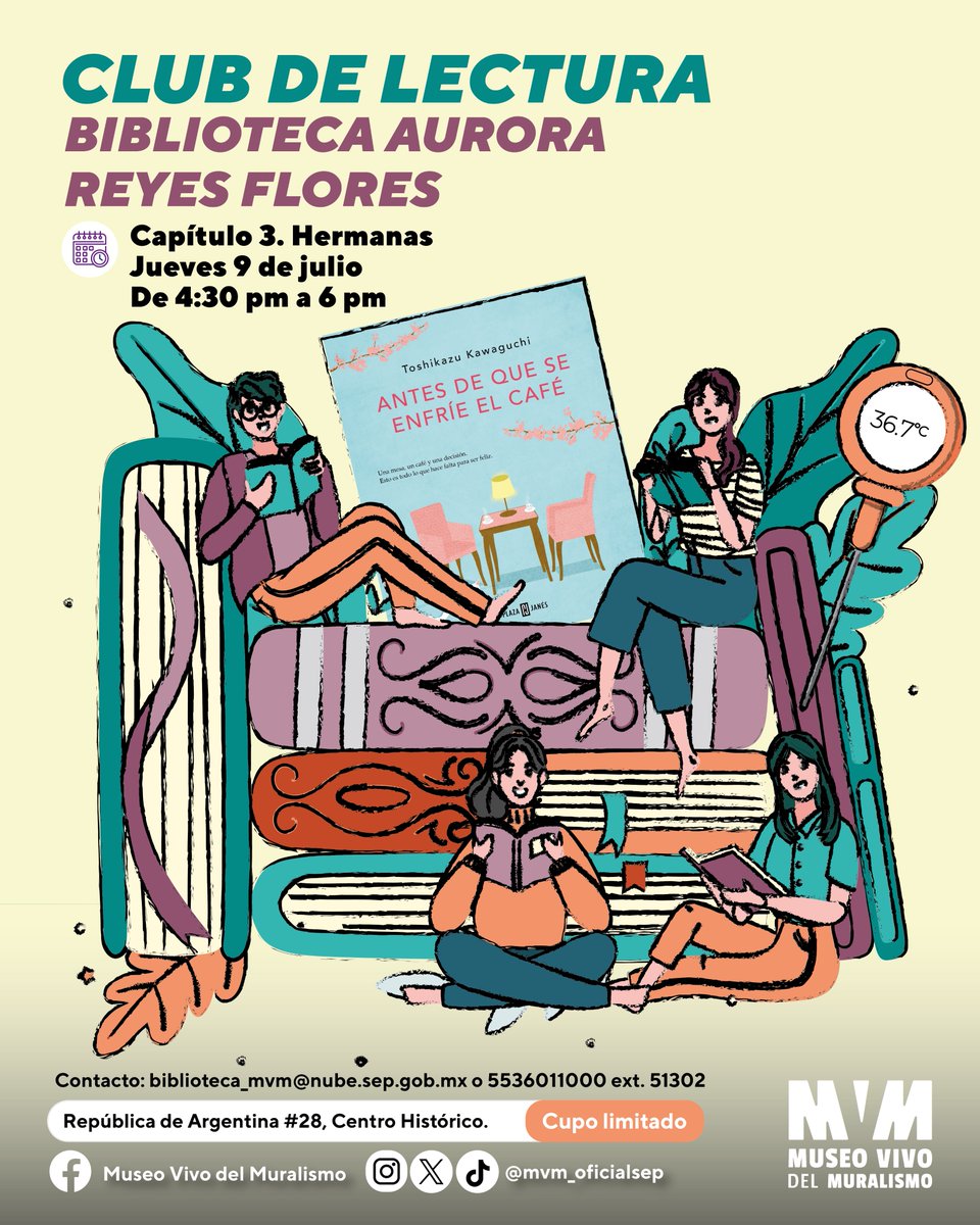 mvm_oficialsep's tweet photo. Las hermanas comparten juegos, sueños y secretos. En el #LibroClubMVM queremos saber qué otras cosas necesitan compartir Hirai y Kumi. Nos vemos el 9 de julio en el #ClubDeLectura para averiguarlo leyendo en voz alta🗣️la novela📖#AntesDeQueSeEnfríeElCafé ☕

Info #JunioEnElMVM👇🏽 https://t.co/9BUeemE9wv