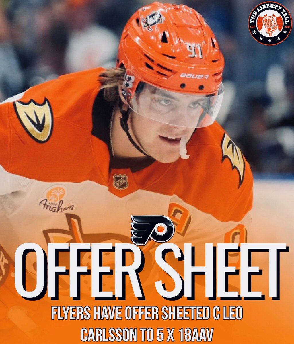 TheLibertyYell's tweet photo. Danny Briere has offer-sheeted Leo Carlsson. 

5x$18m AAV

WOW. https://t.co/zFf7oCZJ1x