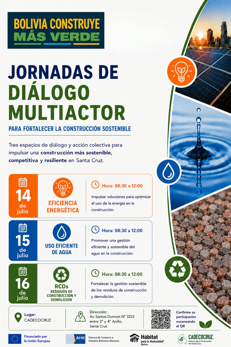 CADECOCRUZ's tweet photo. Le invitamos a ser parte de las Jornadas de Diálogo Multiactor, un espacio para intercambiar ideas, generar alianzas e impulsar soluciones que fortalezcan una construcción más sostenible, competitiva y resiliente.

Escanee el código QR del arte y confirme su participación🌿. https://t.co/zaRl3zqdCY
