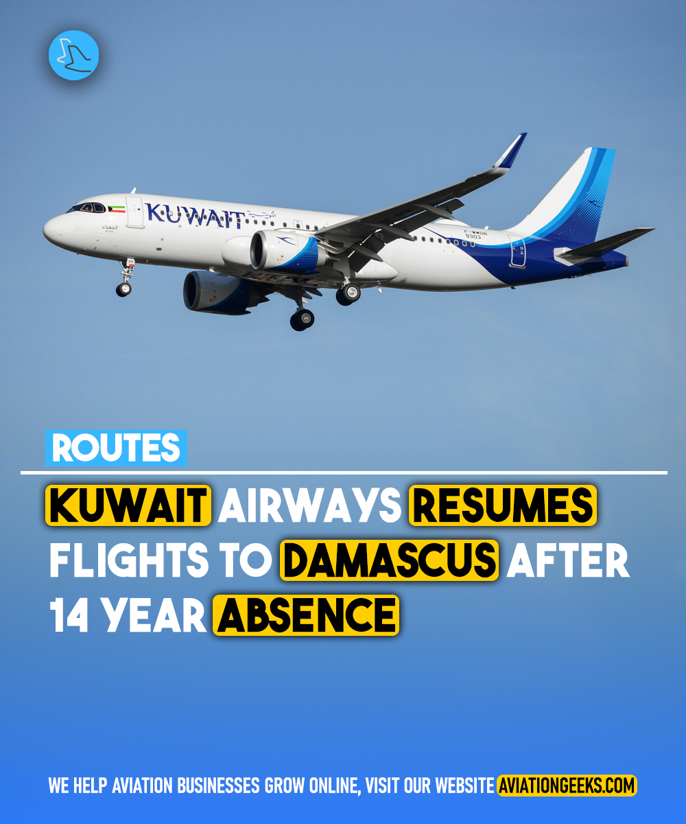aviationgeeks1's tweet photo. Kuwait Airways will resume Kuwait City–Damascus flights on July 15, 2026, ending a 14‑year absence from Syria. The return reflects the gradual recovery of Syria’s aviation sector and strengthens regional connectivity through Kuwait Airways’ wider international network. https://t.co/fXuFjprWgU