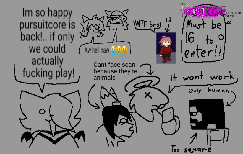 GlassesD00d's tweet photo. Really sad and emotional #pursuitcore fanart... so sad it'll make you eat your socks off...

Am real sad... I can't play my favorite evil furry game... big sads... https://t.co/8URq90MYrF