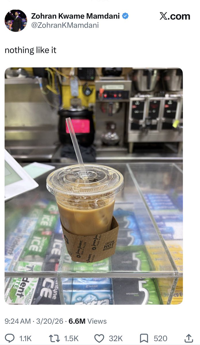 NoMavericks's tweet photo. Remember when Zohran put a hot sleeve on his iced coffee https://t.co/Z9noQtN90p