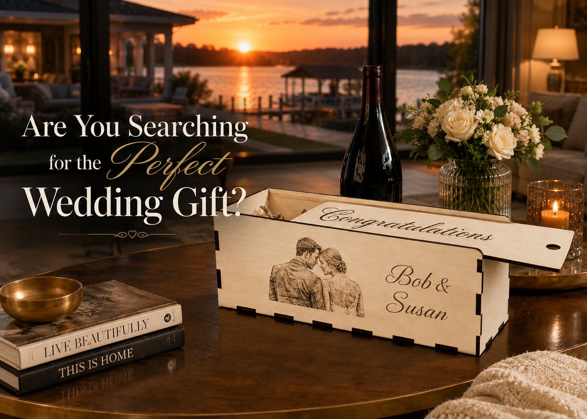 WineBoxGuy's tweet photo. The gift table at a wedding is a graveyard of good intentions. Registry items. Duplicate toasters. Cards with cash. Then someone sets down a hand-engraved wooden wine box with the couple's names on it. The room notices. https://t.co/ugeva9dap3