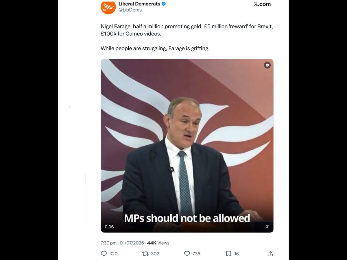 TheNorskaPaul's tweet photo. Sooo @EdwardJDavey - would you kindly explain why some of your ire hasnโt been directed towards @AngelaRayner or is โNigelโ, special, maybe a secret crush or something ? ๐ค๐ https://t.co/haPQqmCYop