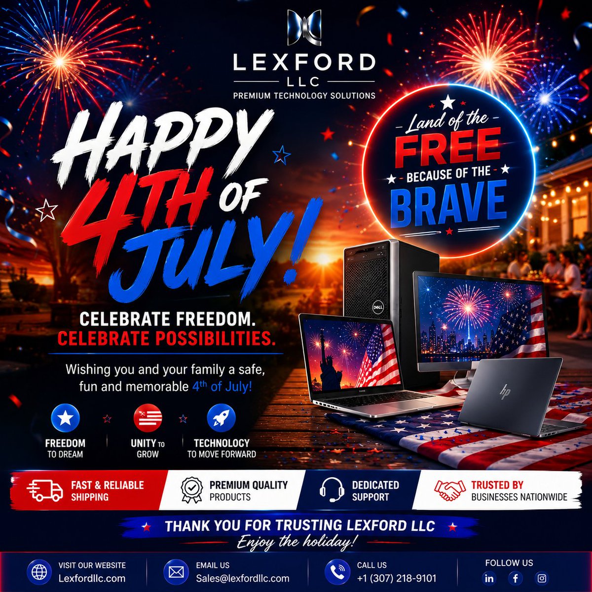 Lexfordllc's tweet photo. Land of the free, because of the brave. 🇺🇸🎆
Happy 4th of July from LexFord LLC — grateful for freedom, family, and everyone who made it possible.
#4thOfJuly #LandOfTheFree #IndependenceDay #USA #LexFordLLC https://t.co/zPsk462uhE