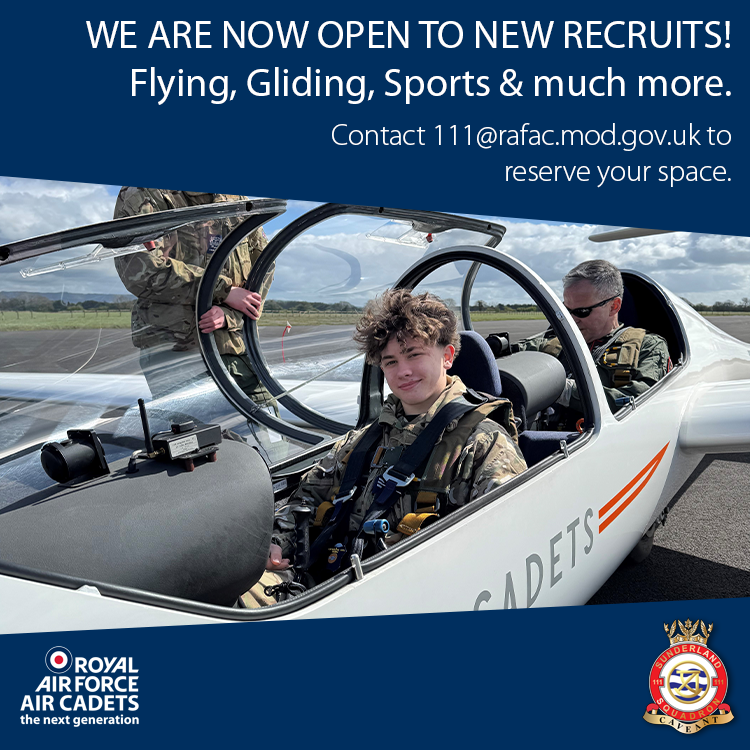 111SquadronATC's tweet photo. Are you looking for a new challenge?

Something different and exciting with opportunities to take to the skies and meet new people?

111 (Sunderland) Squadron is recruiting now!

Should you wish to join us, please contact 111@rafac.mod.gov.uk to reserve your space. https://t.co/lpHbzuSMZl