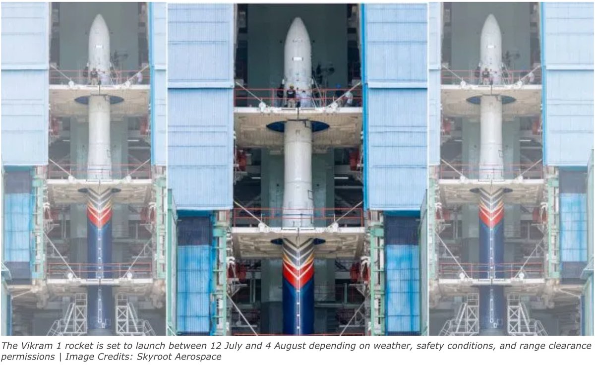 CosmoEquidad's tweet photo. 3/ India is about to make history. @SkyrootA's Vikram-1 could lift off between July 12–Aug 4 from Sriharikota — the country's first orbital rocket built entirely by a private company.
@isro @IndEmbMexico @PMOIndia 
#FridaySpaceChat https://t.co/lPW8uS93Hc