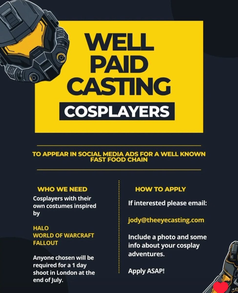CrazyMCRAngel's tweet photo. ๐ข I've just applied! ๐ข
@TheEyeCasting #falloutcosplay #halocosplay #wowcosplay #ukcosplayers https://t.co/sEFRjeyvJh