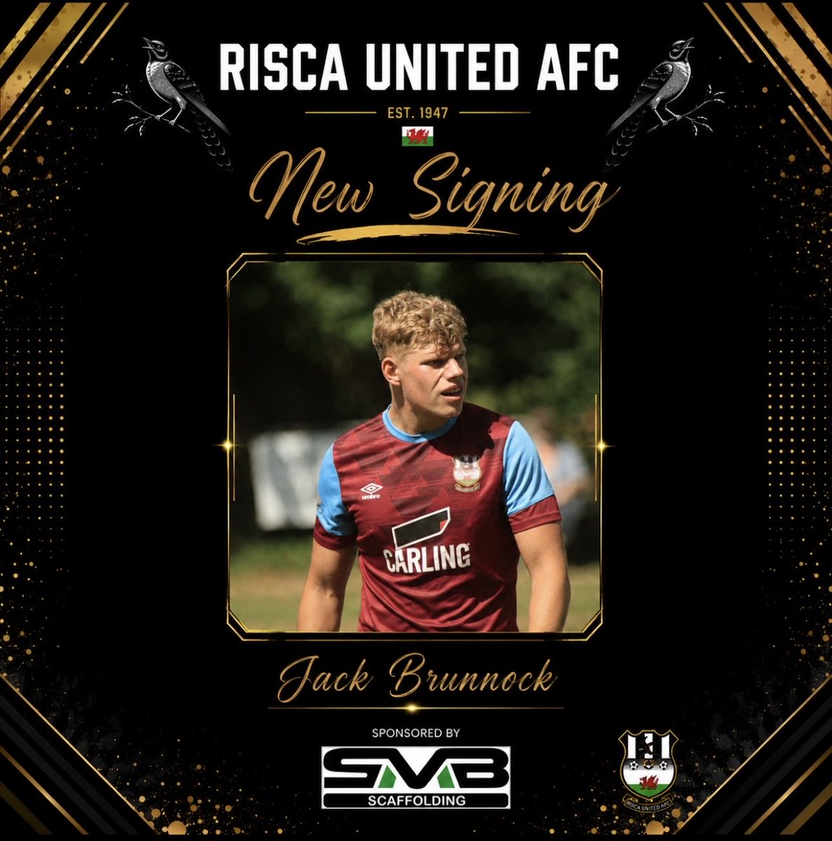 RiscaUtd's tweet photo. Another one across the line ✍️

We’re delighted to announce the signing of defender Jack Brunnock who signs for us having formerly played his football at Abergavenny, Trethomas &amp; Newport City.

Jack will be sponsored by SMB Scaffolding for the upcoming season.

Welcome, Jack 🖤🤍 https://t.co/xWkWPmq1wZ