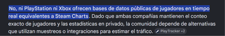 Dominick_3103's tweet photo. @alejandro9859 @GomizuloP @NotiPlay_ y ojala poder mostrarte pero ni play ni xbox dan al publico sus datos de recuento de jugadores, play se limita a mostrar los 10 mas vendidos semanalmente.
existen paginas que tratan de hacer un seguimiento pero se manejan con pura especulacion https://t.co/jfKkR6AAf5