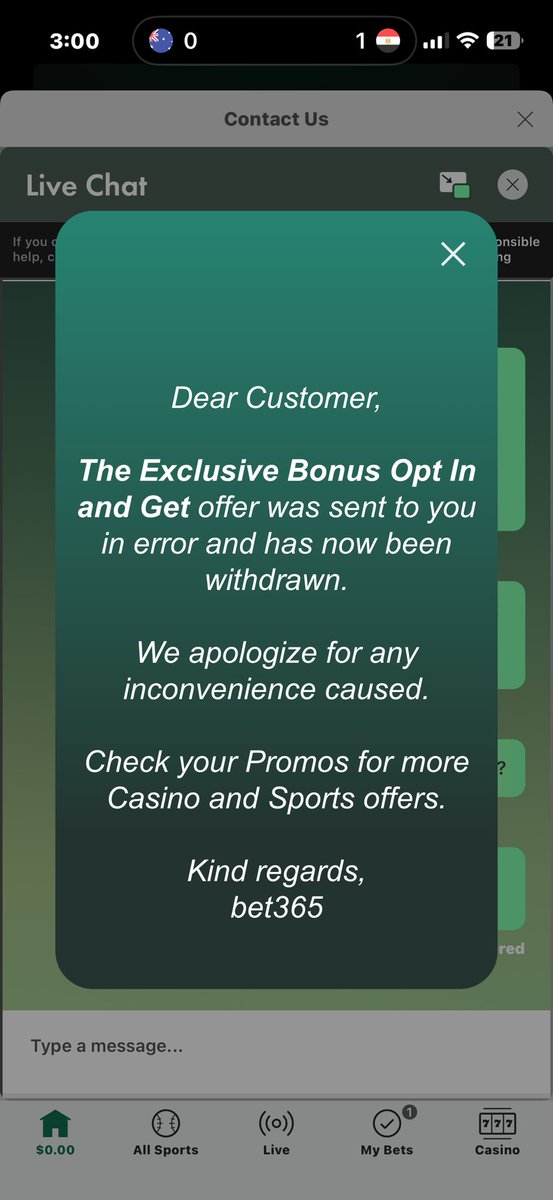 rc_2306's tweet photo. @bet365 lost a client today - smh picking and choosing who gets their bonus back and not lol https://t.co/KIlXIGHJFZ