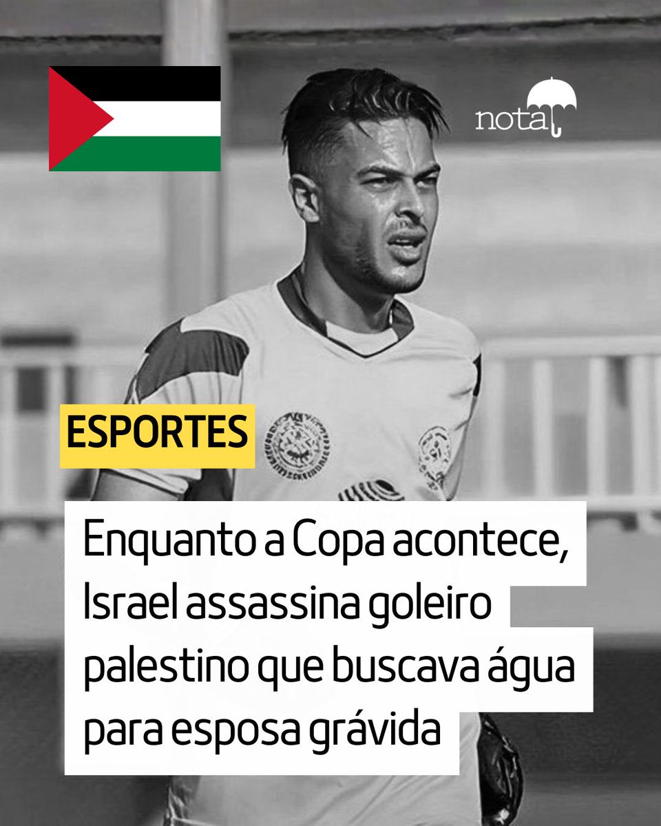 jornalnota's tweet photo. ABSURDO! 🚨A Associação Palestina de Futebol (PFA) confirmou o assassinato do goleiro Saleem Al-Ashqar, morto a tiros pelo exército israelense no início desta semana em Gaza. Al-Ashqar foi atingido enquanto buscava água para a esposa grávida.

O jogador, que defendia o Khadamat Khan, havia se casado há apenas cinco meses e esperava o nascimento do primeiro filho. Sua morte foi lamentada pelo Club Deportivo Palestino, time chileno fundado pela comunidade palestina.

De acordo com a PFA, centenas de atletas palestinos foram mortos desde o início do conflito. O número total de atletas assassinados já supera os 1.000, sendo que, apenas no futebol, são pelo menos 439 jogadores mortos.

Além disso, 265 instalações esportivas foram atacadas, das quais 184 foram completamente destruídas.

Israel não cumpre nenhum cessar-fogo, nenhum acordo, nenhuma ordem, nenhuma lei. O genocídio não se interrompe e não tem fim.

Até quando o povo palestino vai sofrer nas mãos do regime mais sanguinário do século XXI? Até quando?
Por uma Palestina Livre e soberana e pelo fim do regime sionista israelense!! 🇵🇸✊🙏